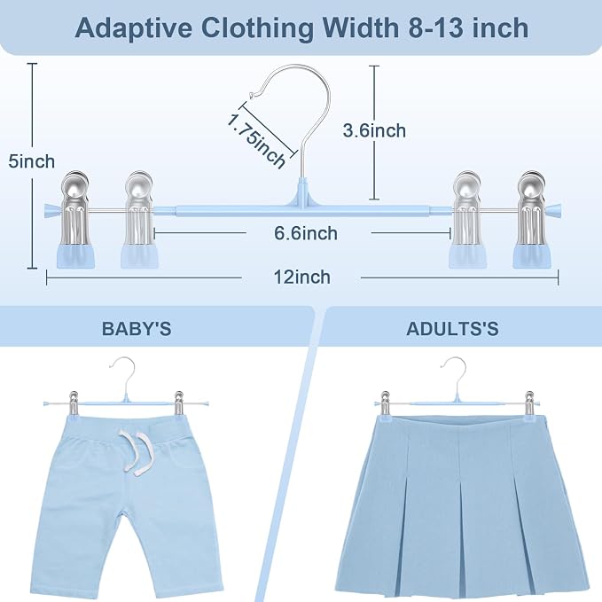 POZEAN Pants Hangers with Clips for Women 30 Pack, 12Inch Adjustable Heavy Duty Skirt Hangers, Space Saving Non-Slip Shorts Jeans Trousers Clothes Hangers, Blue - Image 5