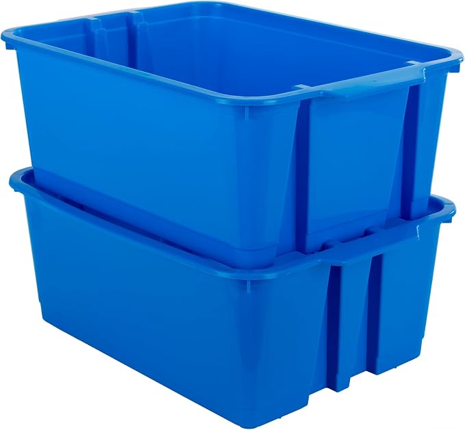 Really Good Stuff Classroom Stacking Bins, 14" x 10" x 5.75" 12-Pack, Blue | Plastic, Durable & Sturdy, Stackable Storage Bins, Large Capacity, Clutter-free, Perfect - shelf, play area, or closet space - Image 3