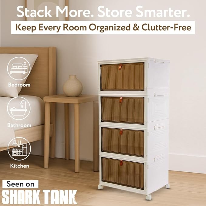 Quik Box Sport 4-Tier Stackable Storage Organizer - 24 Gallon Capacity Collapsible Bins with Magnetic Doors, Space-Saving Vertical Storage for Bedroom, Closet, Dorm Organization - Image 3
