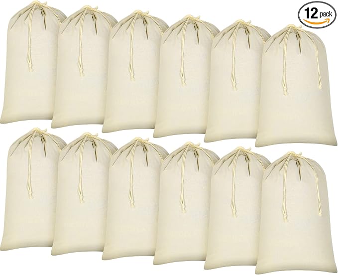 12 Pcs 24" x 36" Canvas Laundry Bags Bulk Large Cotton Laundry with Drawstring Heavy Duty Hamper Liner Washable Dirty Clothes Santa Bag for Travel Household by Remagr