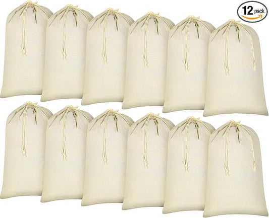 12 Pcs 24" x 36" Canvas Laundry Bags Bulk Large Cotton Laundry with Drawstring Heavy Duty Hamper Liner Washable Dirty Clothes Santa Bag for Travel Household by Remagr