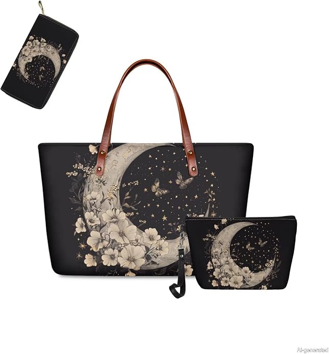 GIFTPUZZ Women Top Handle Bags Handbags with Zipper Leather Wallet Cash Card Phone Holder and Makeup Bag Set 3pcs - Image 6