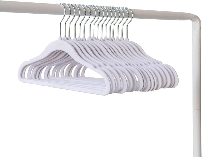 3 Sprouts Velvet Baby Hangers, Non Slip Slim, White, 30 Pack | Non-slip velvet, Notched shoulders, 360-degree swivel hook, 11.75 x 8 in, Infant and toddler clothes, Soft colors for nursery - Image 7