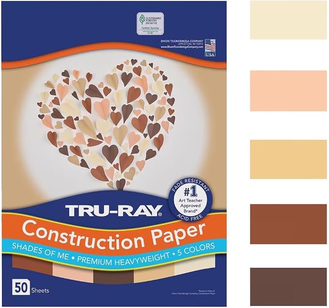 Tru-Ray Shades of Me Construction Paper, 5 Assorted Skin Tone Colors, 9" x 12", 50 Sheets/Pack, Case of 50 Packs, 2500 Sheets Total - Image 3
