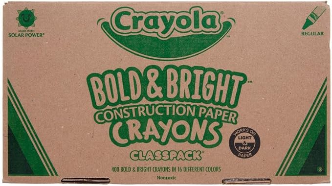 Crayola Construction Paper Crayons Classpack, Bulk Assorted School Supplies, 16 Colors, 400/Set (Packaging May Vary) by Crayola
