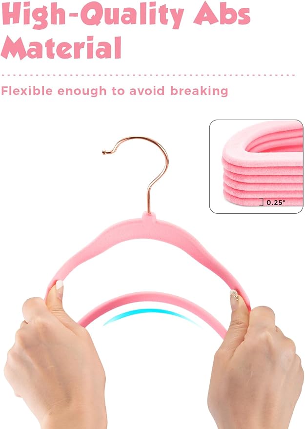 Kids Velvet Hangers 50 Pack, 14 Inch Premium Non Slip Kids Felt Hangers for Closet, Space Saving Toddler Clothes Hanger for Youth's Childrens' Clothes (Rose Gold Hook)- Pink | Premium Kids Hangers for Closet Storage, Space Saving Toddler Clothes Hanger... - Image 7