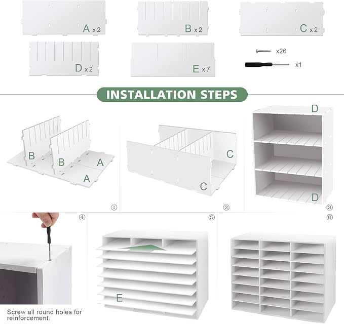 SONGWAY Desk Paper Storage Organizer - Literature Organizer, 24 Compartments Classroom Mailbox with Adjustable Shelves, Desktop File Sorter, Paper and Mail Organizer for Home Office School, White - Image 7