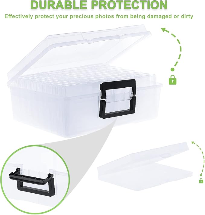 Photo Storage Box 5" x 7", 18 Inner Extra Large Photo Organizer Container, Plastic Craft Storage Box with Handle for Cards, Sticker, Seed, Scrapbooking, Craft, Classroom Supplies - Image 5