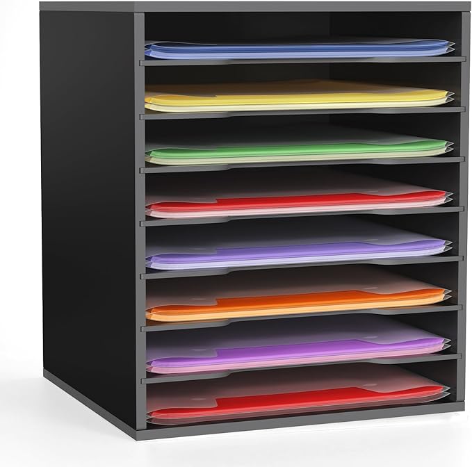 Krafetto Scrapbook Paper Storage Organizer Rack for Holding 12 x 12 Paper Storage Pouch, 8 Large Slots Desktop Papers Organizer Holder, File Sorter for Home Office School (Black) by Krafetto