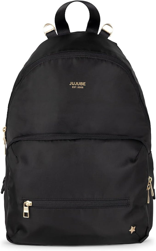 JuJuBe Diaper Bag Backpack with Changing Pad, 11-Pocket Large Capacity Organizer, 2 Interior Insulated Bottle Pockets, Wipe Pocket, Stroller Straps, Trolley Sleeve, Machine Washable (Black) by JuJuBe