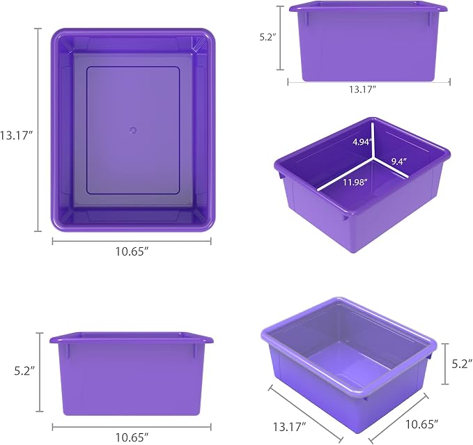 Storex Letter Size Deep Storage Tray – Organizer Bin for Classroom, Office and Home, Violet, 5-Pack (62528U05C) - Image 2