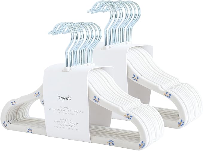 3 Sprouts Velvet Baby Hangers, Non Slip Slim, Blueberry Cream, 30 Pack | Non-slip velvet, Notched shoulders, 360-degree swivel hook, 11.75 x 8 in, Infant and toddler clothes, Soft colors for nursery by 3Sprouts
