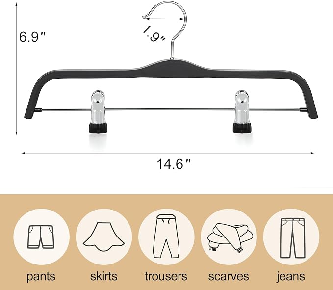 TOPIA HANGER Wooden Pants Hangers,Slim Natural Wood Skirt Hangers with Anti-Rust Hook and Adjustable Metal Clips, Perfect for Skirts,Pants,Slacks-10 Pack-CT17B - Image 4