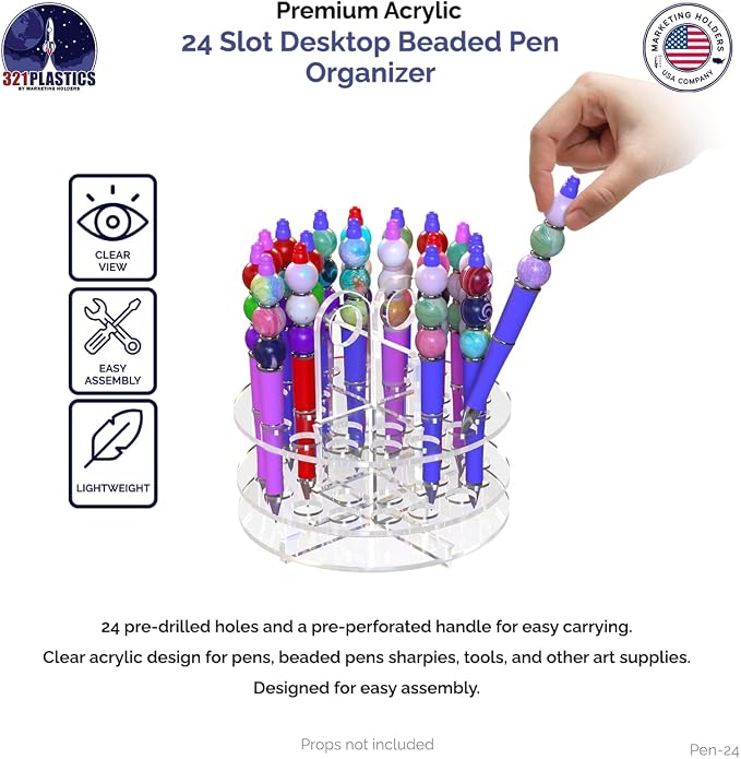 Marketing Holders 4 Pack 24 Slot Pen Holder Clear Acrylic Accessories Holder for Tabletops Beaded Pens Display Color Pencils Makeup Brushes Utensil Office Art Studios Classroom Stationary Showcase - Image 5