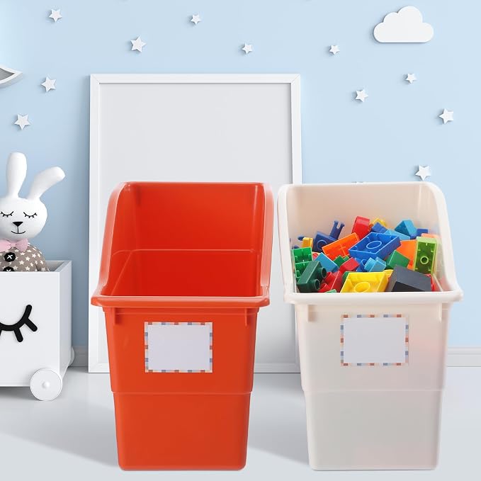Suzile 12 Pcs Interlocking Plastic Book Bins Bulk Classroom Organizers with Labels Magazine File Holder Boho for Teacher Supplies Library Office Home Storage Container(Classic Colors) - Image 6