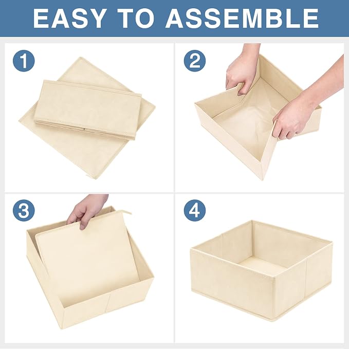 Drawer Organizer Clothes 12 Pack, Dresser Organizer for Nursery Bedroom Closet Organization and Storage - Baby Clothes Organizer Bins - Drawer Divider for Sock Underwear Bra Ties (Beige) - Image 7