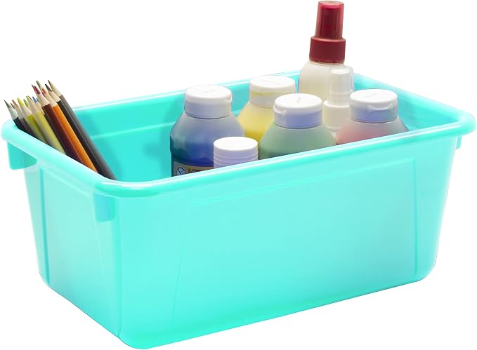 Storex Small Cubby Bins – Plastic Storage Containers for Classroom with Non-Snap Lid, 12.2 x 7.8 x 5.1 inches, Teal, (62412U05C) (Pack of 5) - Image 8