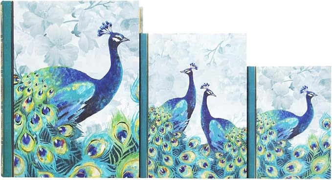 Punch Studio Decorative Storage Boxes with Lids | Nested Book Style Set of 3 Coated Cardboard Keepsake Box for Photos Documents Gifts Home Organization, 11” x 13.5” – Emerald Peacock - Image 3