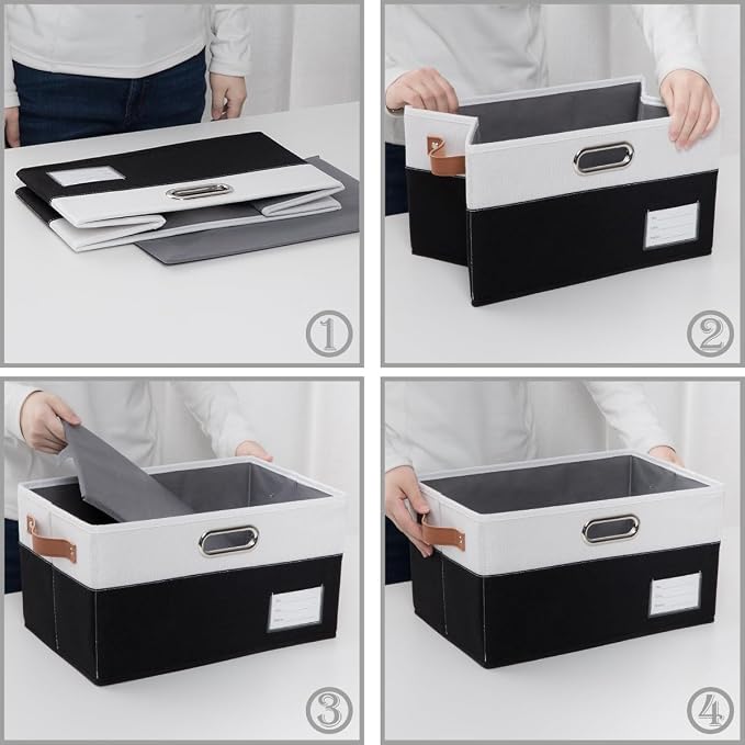 Foldable Storage Bins with Handles [3-Pack] Fabric Collapsible Storage Boxes Baskets Cubes Containers with Handles for Closet Living Room Bedroom (Black & White 14.9x9.8x8.3'') - Image 5