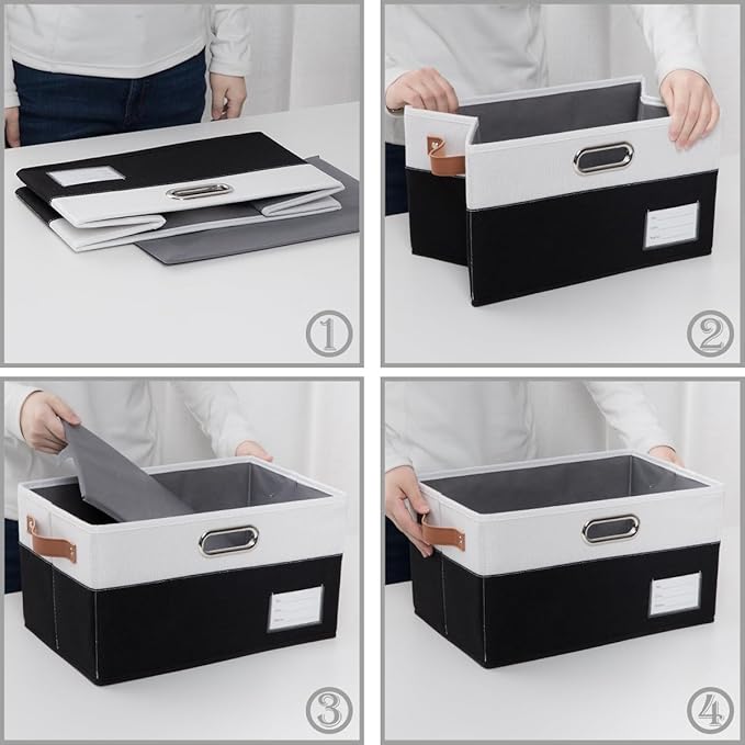 Foldable Storage Bins with Lids [3-Pack] Fabric Collapsible Storage Boxes Baskets Cubes Containers with Handles for Closet Living Room Bedroom (Black & White 14.9x9.8x9.8'') - Image 4