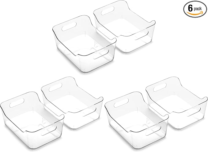 BINO | Plastic Storage Bins, Small - 6 Pack, Clear | THE SOHO COLLECTION | Pantry Organizers and Storage Containers Fridge Organizer Bins Kitchen Cabinet Organizer Medicine Cabinet Bin by BINO