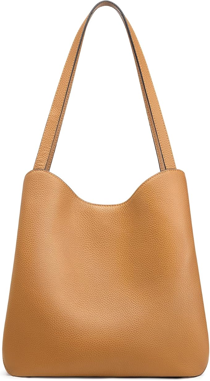 S-ZONE Soft Genuine Leather Tote Bag for Women, Shoulder Handbag Purses | Top Grain Pebbled Cowhide Leather, Fits 9.7" Pad, Multi Compartments, Bottom Metal Rivets, for Work Travel Daily by S-ZONE