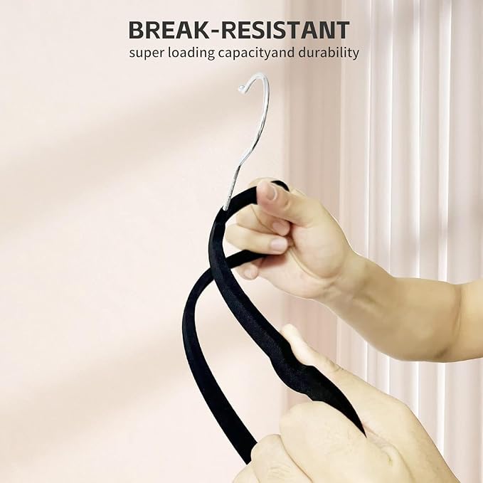 Velvet Hangers Non Slip - 20 Pack Pants Hangers for Closet - Thin Space Saving Clothes Hanger - Strong, Durable, Jean Perchas with 360 Degree Rotatable Hook for Tank Top (Black Silver Hook) - Image 5