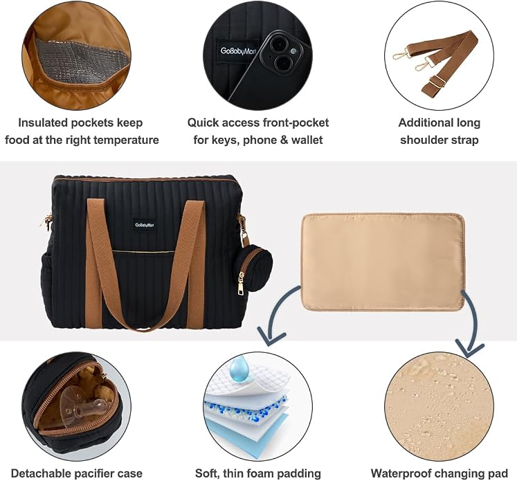 Diaper Bag Tote for Moms, Baby Hospital Bag with Insulated Bottle Pockets, Changing Pad & Stroller Straps - Image 8