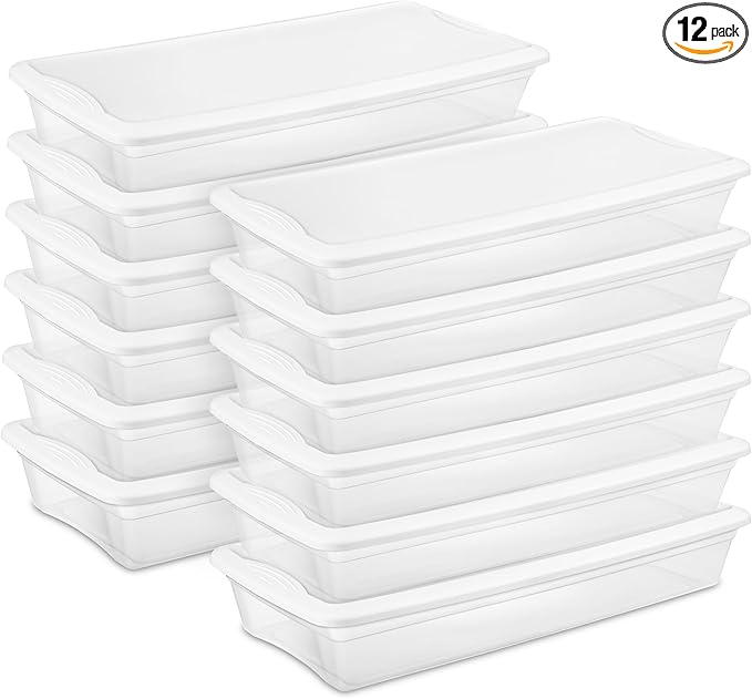 Sterilite 12-Pack 41 Quart Storage Box, Stackable Clear Plastic Bins with Snap-On Lids - Heavy-Duty Organizing Containers for Closet, Bathroom, and Office by Sterilite