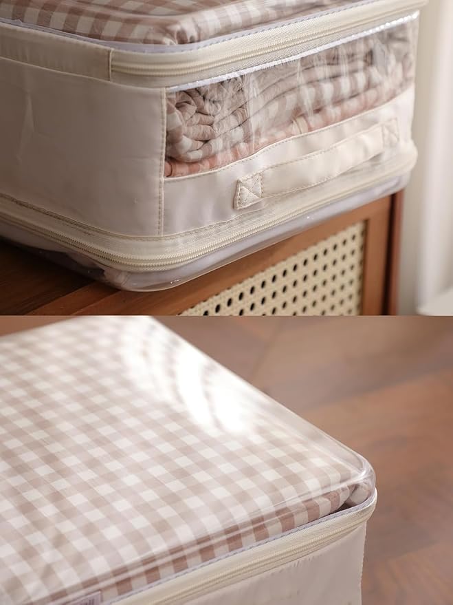 CoiiJoii 3 Pack Sheet Organizers And Storage, Double Side Clear Hard Shell Window. Expandable Blanket Storage Bags, Large Stackable Closet Storage Bins. - Image 6