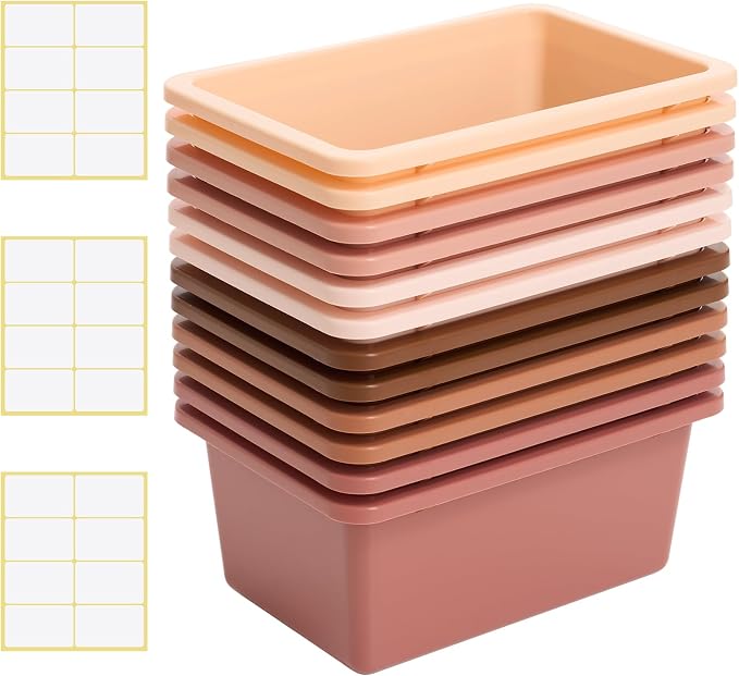 Zonon 12 Pcs Plastic Cubby Storage Bin Back to School Classroom Cubby Organization Storage Container with 1 Pack Self Adhesive Label for Office School Library(Boho Color,11.61 x 7.68 x 4.92) - Image 8