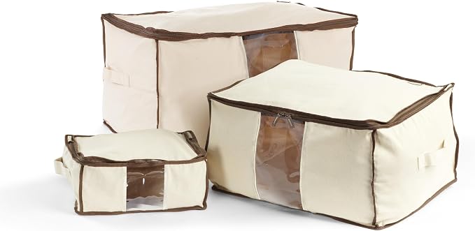 Covermates Canvas Storage Bag for Blankets, 13" W x 13" D x 6.5" H, Natural | label window, zipper closure, carrying handles, 3-year warranty by Covermates