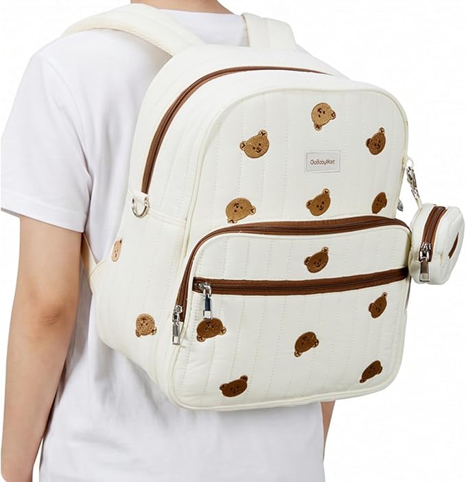 Large Diaper Bag Backpack with Changing Pad, Insulated Bottle Pockets, Travel & Hospital Bag for Mom & Dad (Small - Beige Bears) - Image 4