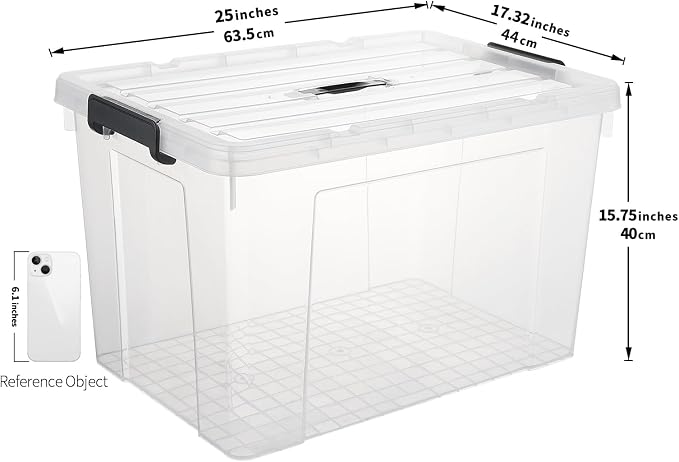 Cetomo Lidded Storage Bin with Handle, Storage Bins with Lid, Organizing Container with Secure Latching Buckles, Stackable and Nestable, Plastic, 95 Quart-4 Pack, Clear - Image 3