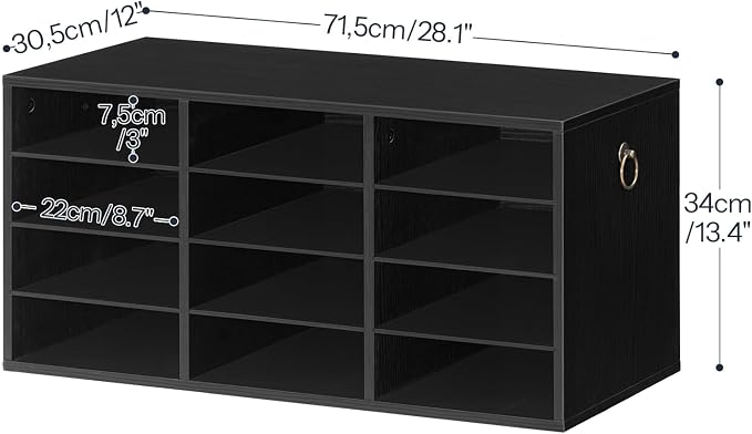 HOOBRO Countertop Mail Sorter, Wooden Literature Organizer, Student Mailbox for Classroom, Desktop Organizer for Office Home School, 12 Compartments Black BK43WF01 - Image 3