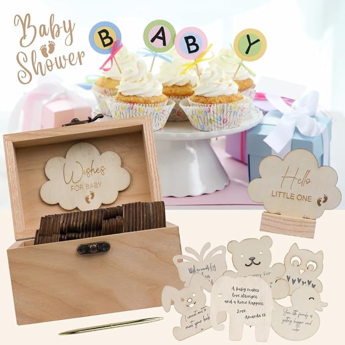 Baby Shower Guest Book - Cloud Signs - Baby Shower Guestbook Alternative | - 60 Animal Shapes including Elephant, Owl, Duck, Teddy Bear, Bunny and Butterfly - Natural, White, Pink, Blue, Green - Image 5