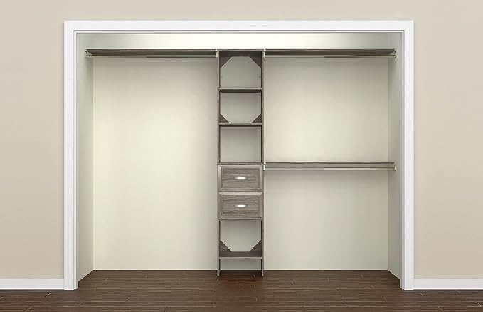 ClosetMaid SuiteSymphony Wood Closet Organizer Kit with Tower, 3 Hang Rods, Top Shelves, 2 Drawers, Adjustable, Fits Spaces 5-9 ft. Wide, Graphite Grey - Image 7