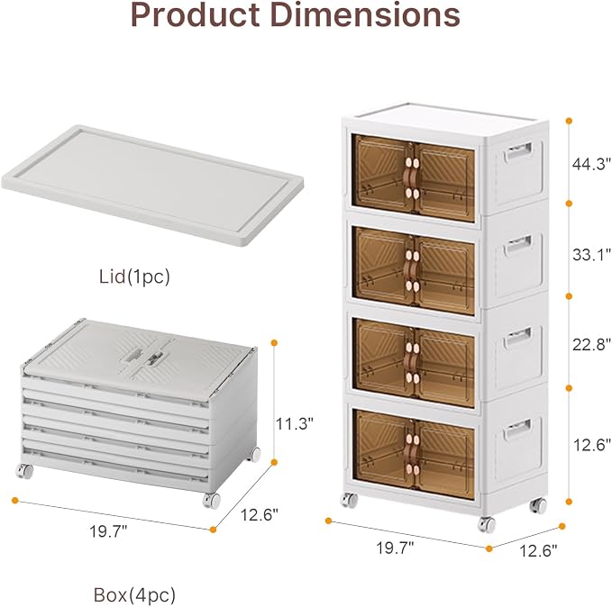 Stackable Storage Bins with Lids, 192QT Lockable Storage Cabinet | Folding Storage Box with Doors and Wheels, Collapsible Plastic Drawers for Home, Garage, Office - Image 5
