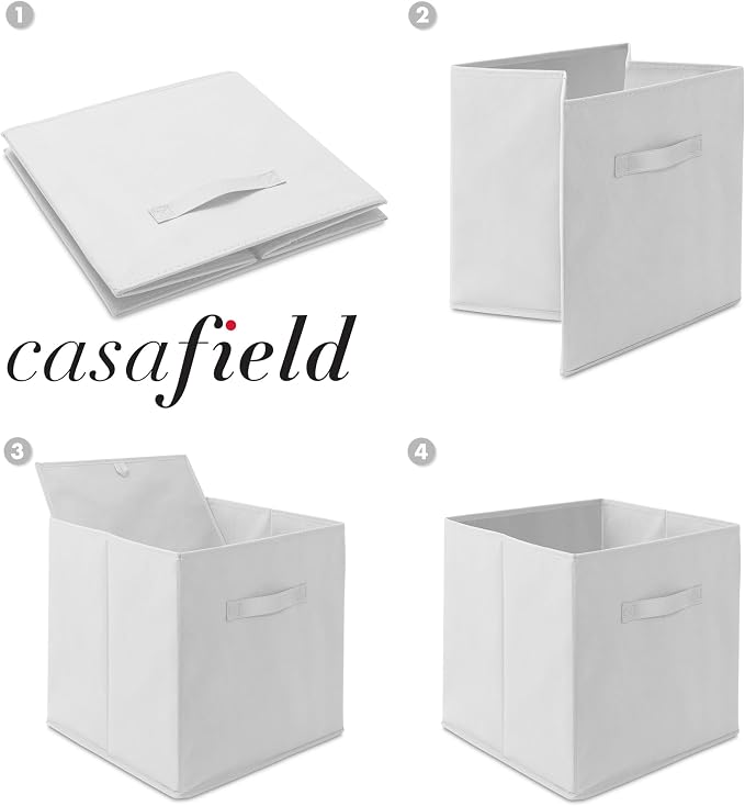 Casafield Set of 12 Collapsible Fabric Cube Storage Bins, White - 13" Foldable Cloth Baskets for Shelves, Cubby Organizers & More - Image 6