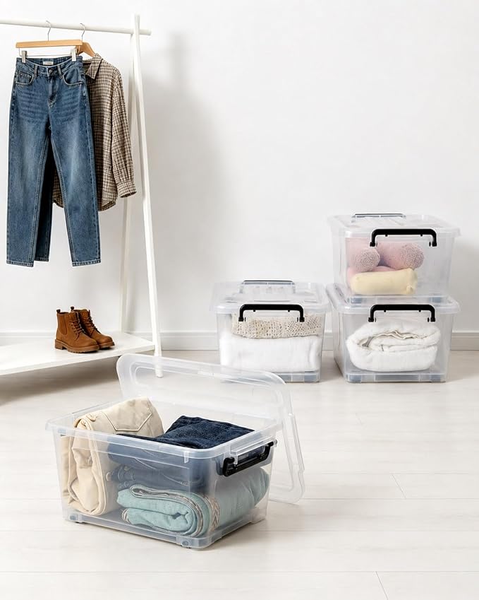 EOENVIVS 13L Storage Bins with Lids, 4 Pack Clear Storage Containers with Lids, Stackable Storage Boxes with Wheels, Organizer Bins for Closet,Shelves,Crafts and Office - Image 4