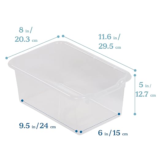 ECR4Kids Scoop Front Storage Bin, Multipurpose Organization, Clear, 5-Piece | Durable plastic, GREENGUARD Gold Certified, 1.2 gallon capacity, lightweight & nestable, built-in handle, classroom/home use - Image 2