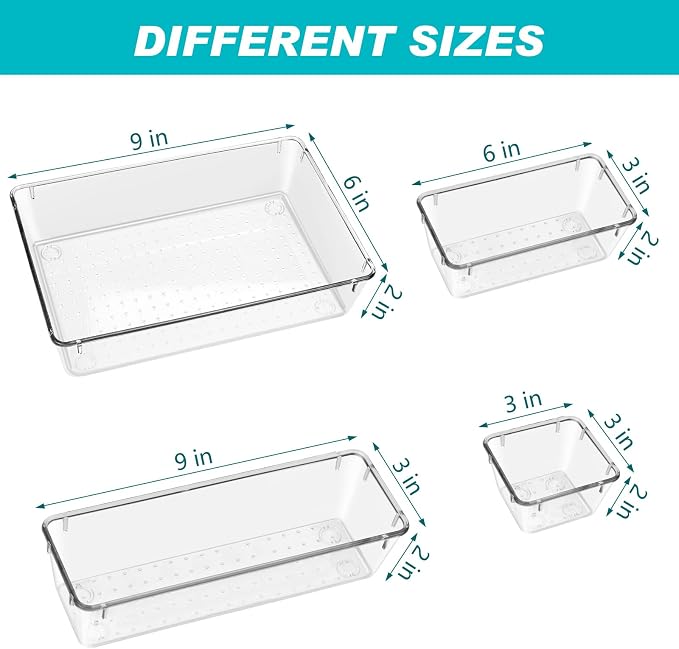 25 Piece - Non-Slip Drawer Organizer Bin Set- Clear bins with stick on non slip pads - Image 6