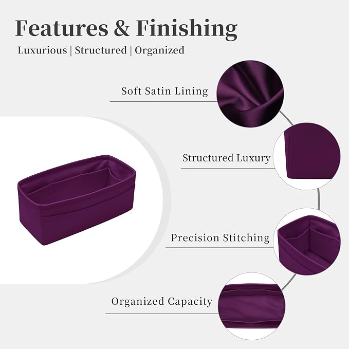 Satin Purse Organizer for Birkin 40, Anemone | Tailored Fit, Multiple Pockets, Lightweight Satin, Purse Essentials, Ideal for Travel, Shopping, and Daily Use - Image 5