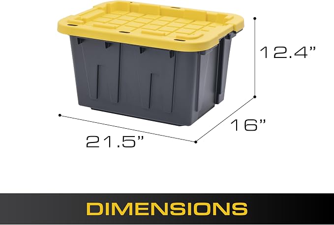 CX Heavy Duty 12-Gallon Stackable Plastic Storage Bins with Lids, 6 Pack | Storage totes for garage organization, Stackable containers, weather-resistant, snap lid, 12.5H x 16.3W x 21.8D, Black/Yellow - Image 3