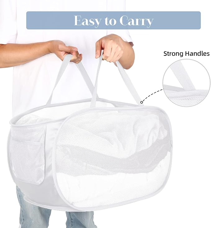 4 Pack Collapsible Laundry Baskets, Foldable Laundry Basket with Pocket, Durable Mesh Pop Up Hampers, Reinforced Handles Dirty Clothes Hamper for Laundry, Bedroom, Bathroom, Dorm, Travel or Camping - Image 5