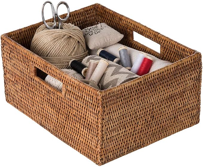 KOUBOO La Jolla Rattan Shelf Handles, Medium, Honey-Brown Storage Basket, | Handwoven natural texture, cutout handles for easy carrying, versatile shelf organization, compact household storage solution - Image 2