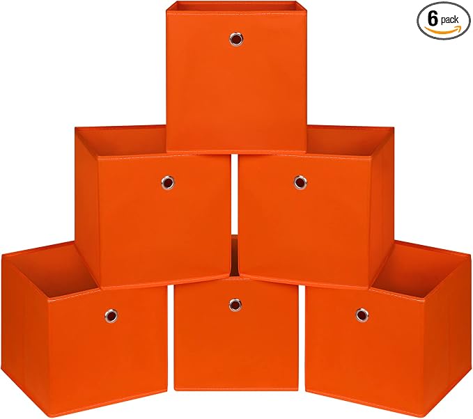 Foldable Storage Cubes Bins ,11 Inch Cloth Storage Cube Fabric Storage Box Cubes Organizer Baskets with Handles for Home Organizer Set of 6 (Orange) by NieEnjoy