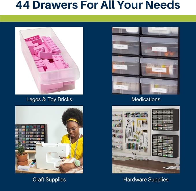 Akro-Mils 44-Drawer Plastic Drawer Storage Cabinet for Garage Organization, Bead Organizer, Building Bricks Storage, Teacher Toolbox, Makeup Organizer, 20-Inch W x 6-Inch D x 16-Inch H, 10144 Red - Image 5