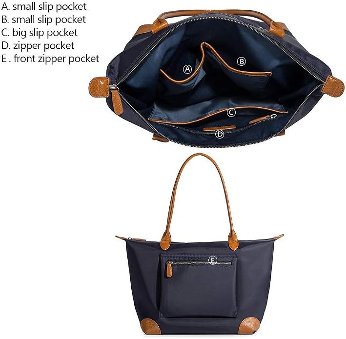 DORIS&JACKY Women Lightweight Tote Bag Designer Leather Work Shoulder Purse | Large Foldable Waterproof Nylon Hobo, Soft Fashion Casual Travel Gym Shopping Handbags with Long Leather Strap - Image 7