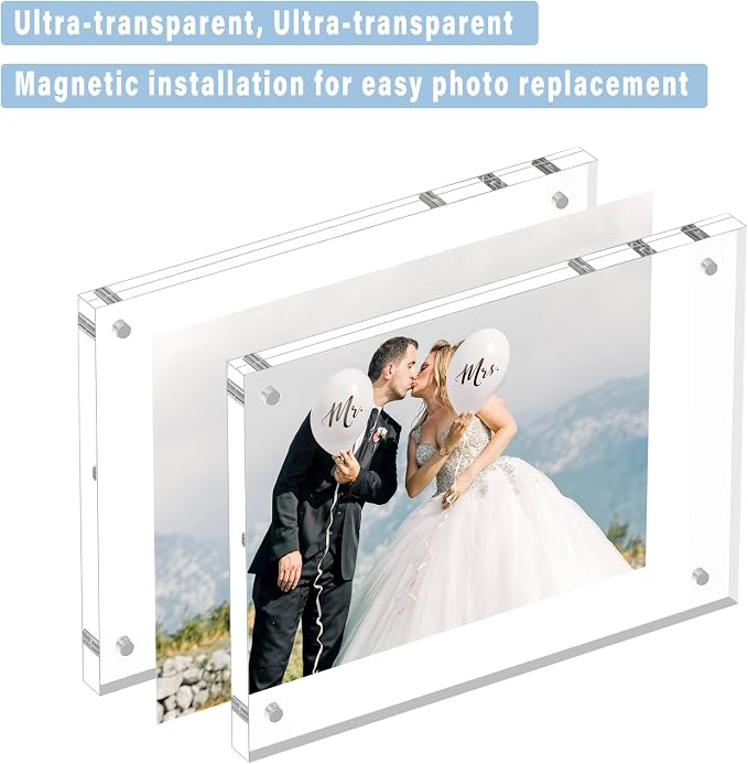 HELPLEX Acrylic Frame, 3 Pack 3.5x5 acrylic Picture Frames, 20mm Thicker Frameless Clear Frame Double Sided Magnetic Frame, Free Standing Desktop Display - Image 3